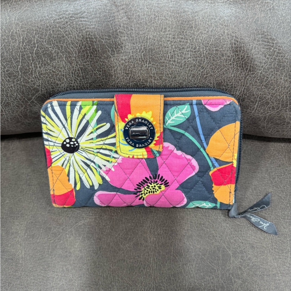 Vera Bradley Floral Wallet - Pink, Orange, Gray